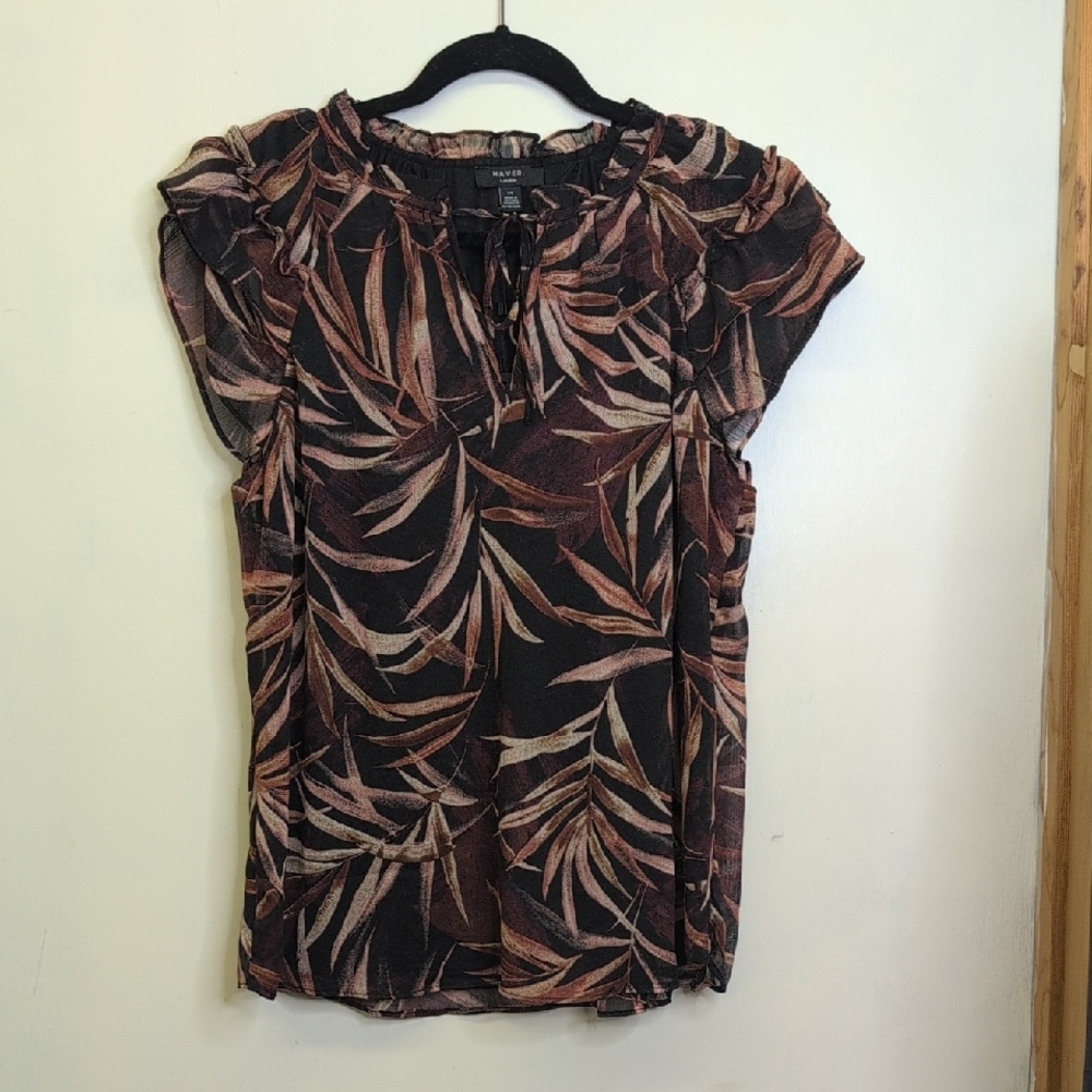 Haver Women's Tropical Leaf Blouse - Black and Brown